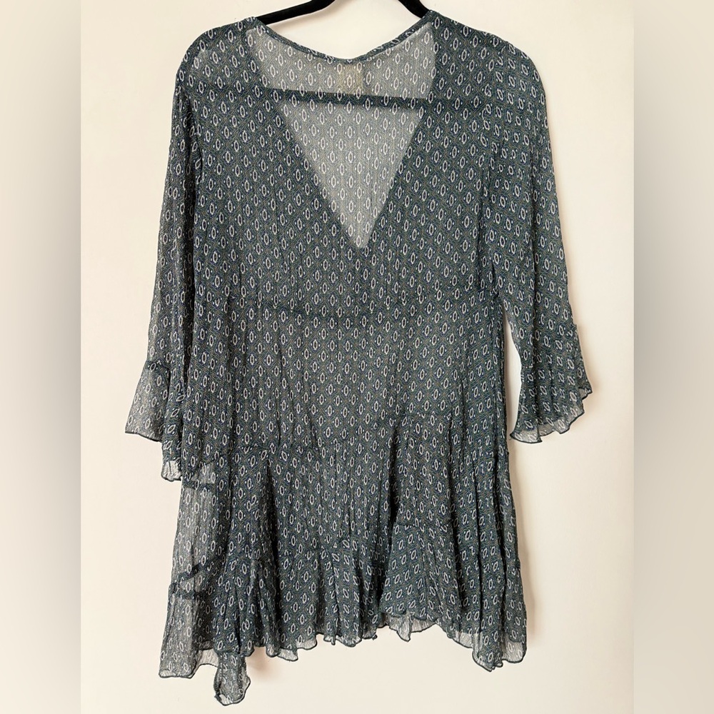 Vintage Y2K Sheer Asymmetrical Flowy Boho Printtd Top - Picture 9 of 14